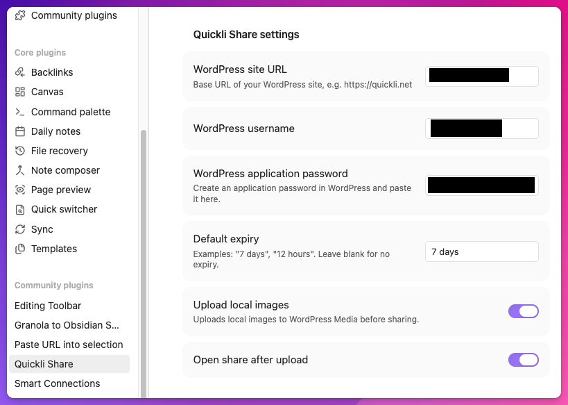 Quickli share modal screenshot