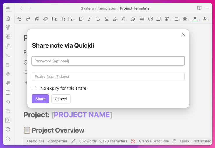 Quickli shared note page screenshot